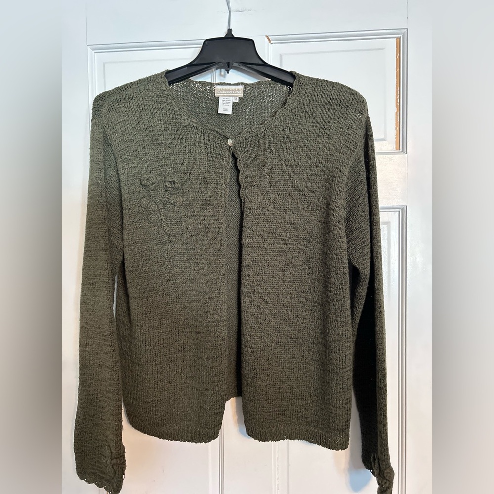 Women’s olive green sweater/cardigan/shrug XL